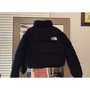 NWT North Face High Pile Sherpa Nuptse Short Crop 700-Down Jacket Black, Women M